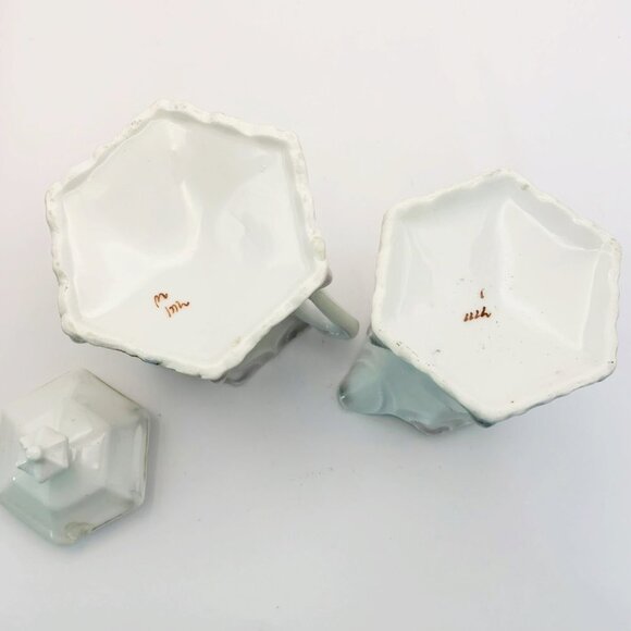 Antique Bavarian Porcelain Floral Gilded Creamer Sugar Set - Picture 5 of 11